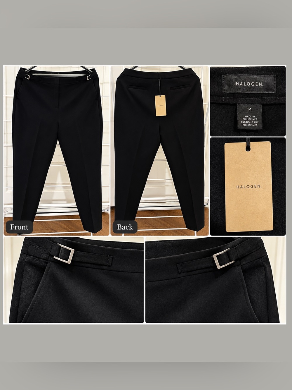 NWT Halogen Black Buckle Waist Tailored Ankle Pants Size 14